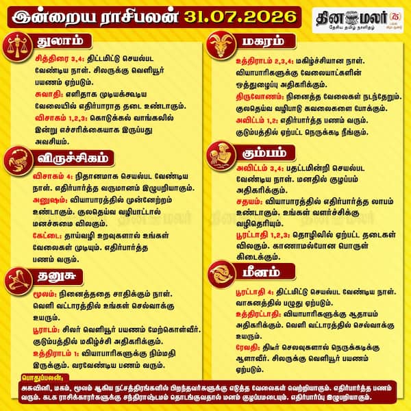 இன்றைய ராசிபலன் (31-07-2026)