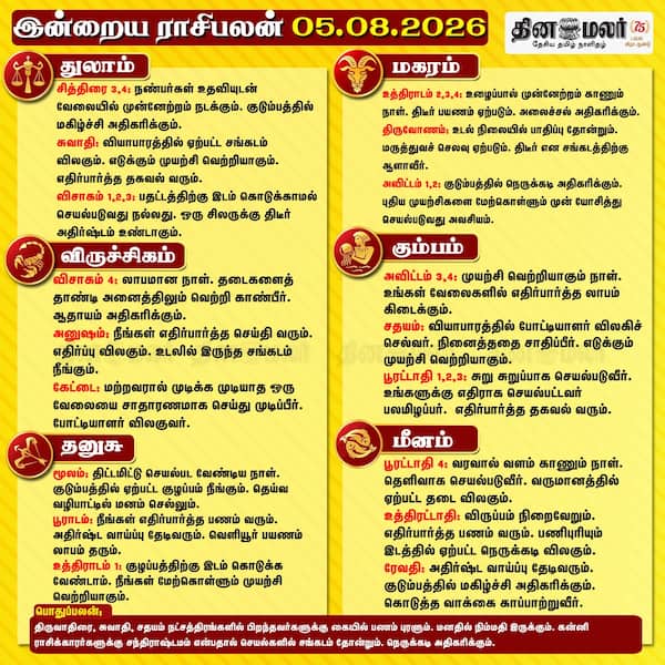 இன்றைய ராசிபலன் (05-08-2026) 