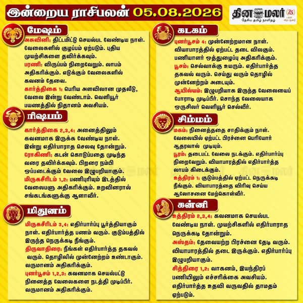  இன்றைய ராசிபலன் (05-08-2026) 
