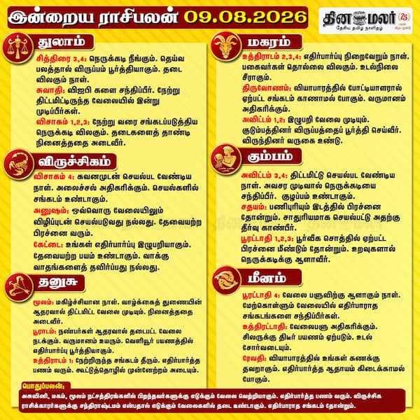 இன்றைய ராசிபலன் (09-08-2026) 