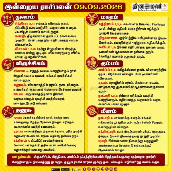 இன்றைய ராசிபலன் (09-09-2026) 