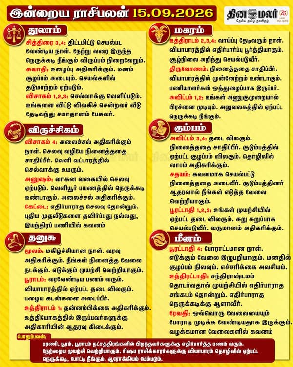 இன்றைய ராசிபலன் (15-09-2026) 