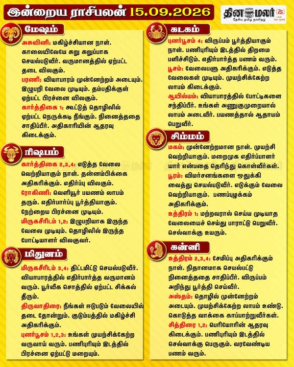  இன்றைய ராசிபலன் (15-09-2026) 