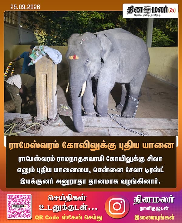 ராமேஸ்வரம் கோவிலுக்கு புதிய யானை 