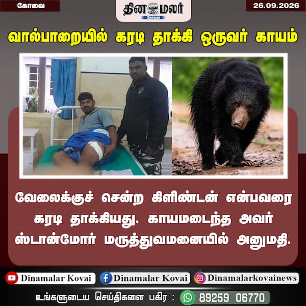 வால்பாறையில் கரடி தாக்கி ஒருவர் காயம்