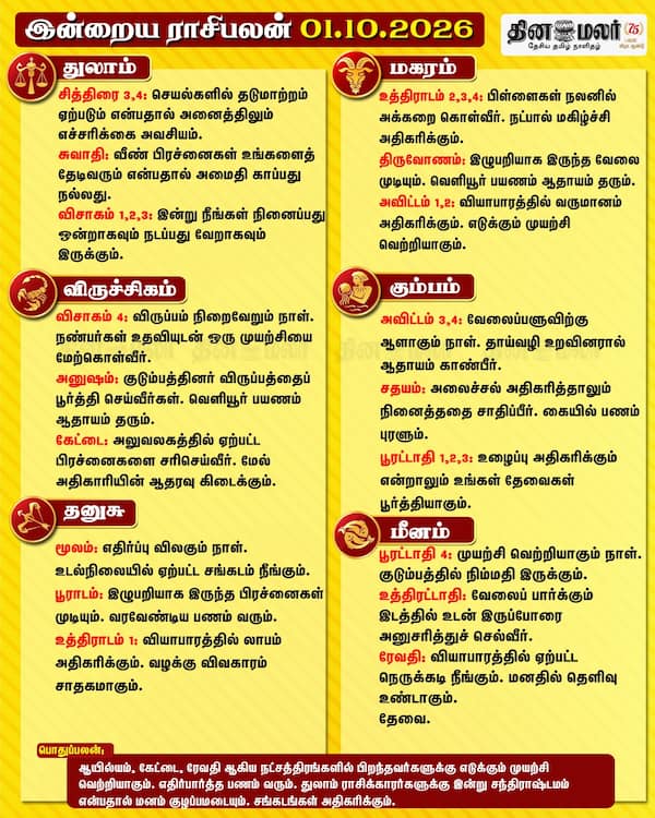 இன்றைய ராசிபலன் (01-10-2026) 