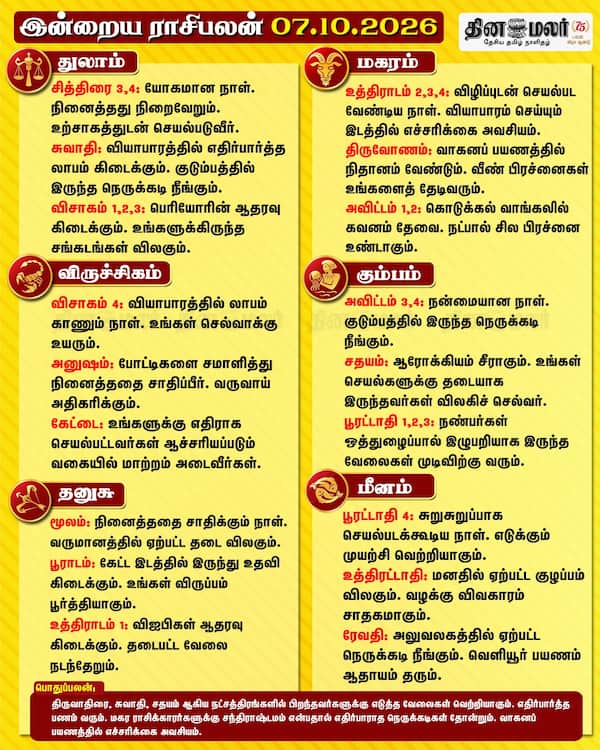 இன்றைய ராசிபலன் (07-10-2026) 
