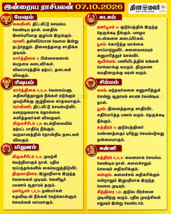  இன்றைய ராசிபலன் (07-10-2026) 
