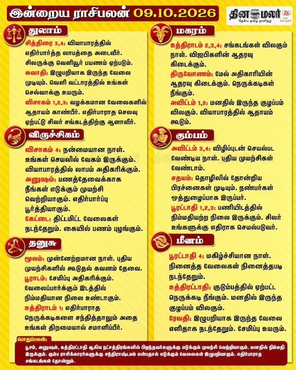 இன்றைய ராசிபலன் (09-10-2026) 