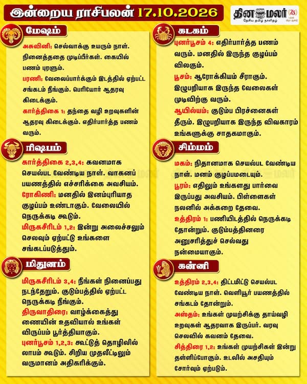 இன்றைய ராசிபலன் (17-10-2026) 
