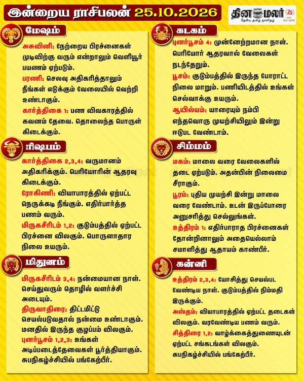  இன்றைய ராசிபலன் (25-10-2026) 