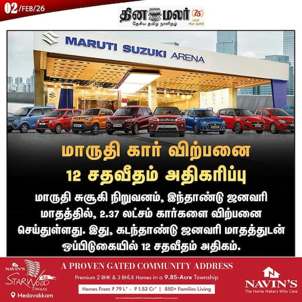 மாருதி கார் விற்பனை 12 சதவீதம் அதிகரிப்பு