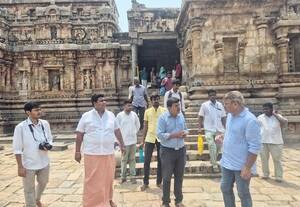  தாராசுரம் கோயிலில் மத்திய தொல்லியல் அதிகாரிகள் ஆய்வு 