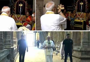 கங்கை தீர்த்தம் கொண்டு வந்த மோடி; சோழீஸ்வரருக்கு அபிஷேகம் செய்து வழிபாடு