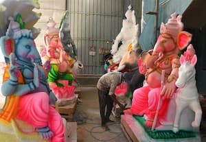 பிரமாண்ட விநாயகர் சிலைகள்;  வெளி மாநில விற்பனைக்கு அனுப்பும் பணி தீவிரம்