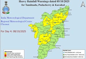 இன்று 10 மாவட்டங்கள், அக்., 8ல் 12 மாவட்டங்களுக்கு கனமழை எச்சரிக்கை!