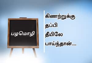  பழமொழி :   கிணற்றுக்கு தப்பி தீயிலே பாய்ந்தான். 