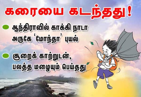  ஆந்திராவில் கரையை கடந்தது 'மோந்தா' புயல்