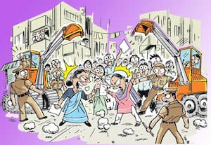 பொதுமக்கள் முன்னிலையில் தாசில்தார்கள். குடுமிப்பிடி .. ஆக்கிரமிப்பு அகற்றும் பணி தள்ளிவைப்பு