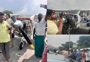 புதுக்கோட்டையில் திடீரென சாலையில் தரையிறங்கிய விமானம்; வாகன ஓட்டிகள் அதிர்ச்சி