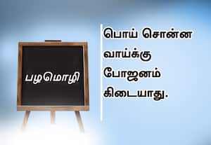 ﻿ பழமொழி:  பொய் சொன்ன வாய்க்கு போஜனம் கிடையாது. 