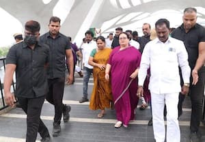 ﻿ ஜெயலலிதா நினைவிடத்திற்கு 'பவுன்சர்'கள் சூழ வந்த பெண்