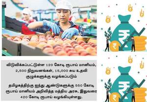  உணவு பதப்படுத்தும் சிறுதொழிலுக்கு ரூ.120 கோடி மானியம் விடுவிப்பு