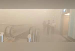   திடீர் தீயால் சென்னை விமான நிலையத்தில்... புகை மண்டலம்!:கண் எரிச்சல், மூச்சு திணறலால் பயணியர் அவதி
