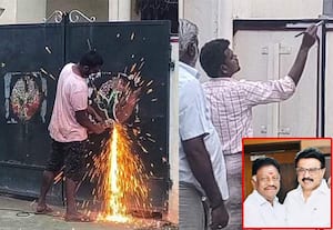 கட்சி மாறியதால் காட்சியும் மாறியது; ஓபிஎஸ் வீட்டு கிரில் கேட்டில் இரட்டை இலை அகற்றம்