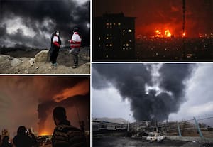 அமெரிக்க - இஸ்ரேல் படைகள் தாக்குதலால் தீப்பற்றி எரியும் ஈரான் எண்ணெய் கிணறுகள்