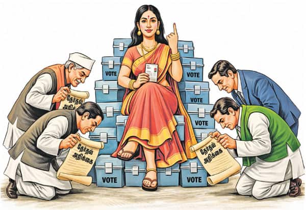   பெண் வாக்காளர்களை ஈர்ப்பதில் அரசியல் கட்சியினர் தீவிரம்!: தேர்தல் வெற்றிக்காக கவர்ச்சி அறிவிப்புகள் வெளியீடு