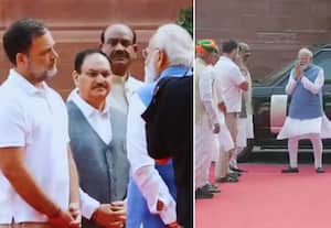 பார்லி வளாகத்தில் பிரதமர் மோடி, ராகுல் பேசியது என்ன?