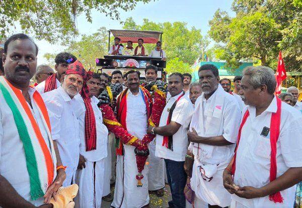  தி.மு.க., வேட்பாளர் சபா ராஜேந்திரனுக்கு திருவத்துார் கிராமத்தில் உற்சாக வரவேற்பு