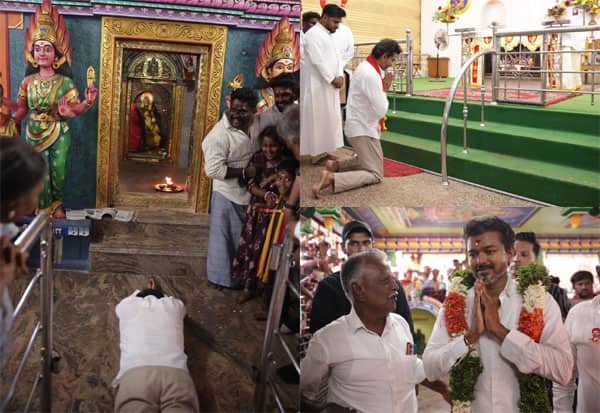 திருச்சி சர்ச்சில் மண்டியிட்டு நடந்து விஜய் பிரார்த்தனை; கோவிலில் நெடுஞ்சாண் கிடையாக விழுந்து வழிபாடு
