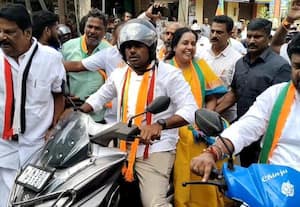 அண்ணாமலை, வானதி  ஒரே ஸ்கூட்டரில் பிரசாரம்