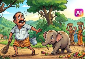  ஊருக்குள் சுற்றித்திரிந்த மூன்று மாத குட்டி யானை