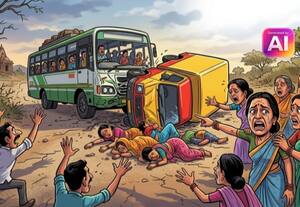  வேன் மீது பஸ் மோதி விபத்து குஜராத்தில் 6 பெண்கள் பலி
