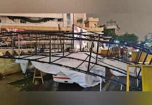  காரைக்குடியில் பலத்த மழை கார் மீது விழுந்த மரங்கள்