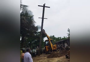  புளியமரக்கிளை விழுந்து மின் கம்பங்கள் உடைப்பு