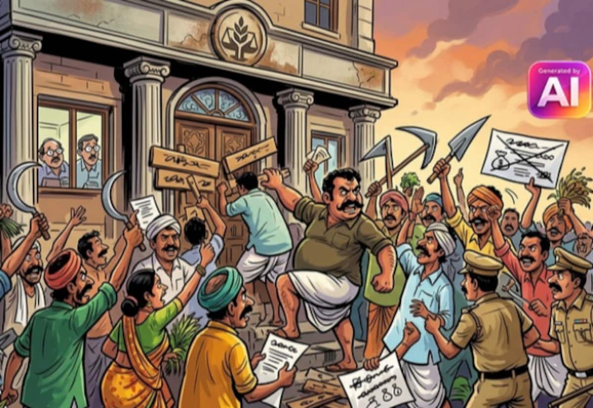 முழு கடனையும் அரசு ரத்து செய்யக்கோரி கூட்டுறவு வங்கியை விவசாயிகள் முற்றுகை