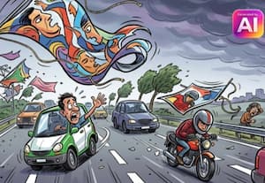  காற்றில் பறக்கும் பேனர் 4 வழிச்சாலையில் அச்சம்