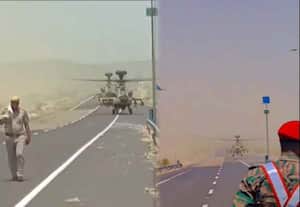 இந்தியா - பாகிஸ்தான் எல்லையில் ராணுவ ஹெலிகாப்டர்களை சாலையில் தரையிறக்கி ஒத்திகை