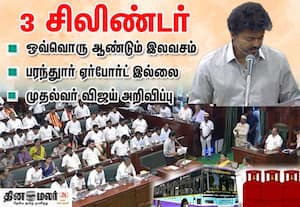ஆண்டுக்கு 3 சிலிண்டர் இலவசம், பரந்துார் விமான நிலையம் திட்டம் கைவிடப்படும்: முதல்வர் விஜய் அறிவிப்பு
