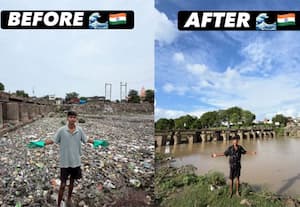 தனி ஒருவனாக ஆற்றை சுத்தம் செய்யும் ம.பி., மாணவர்: பாராட்டு குவிகிறது