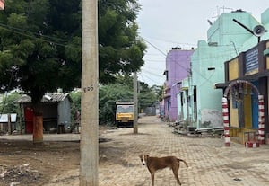  தெருவின் நடுவில் மின்கம்பங்கள் குடியிருப்புவாசிகள் அவதி