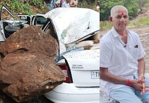 பாறை உருண்டு விழுந்தது; காரில் சென்றவர் பலி