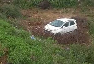 குளத்தில் பாய்ந்தது கார்; ஒரே குடும்பத்தினர் 4 பேர் காயம்