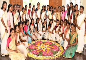 திருப்பூர், எல்.ஆர்.ஜி மகளிர் கல்லூரியில் அத்தபூ கோலமிட்டு, ஓணம் பண்டிகை ...