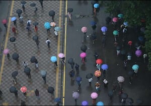 சென்னை நகரில்  தொடர்ந்த பெய்து வரும் மழையில் குடைப்பிடித்துச் செல்லும் ...