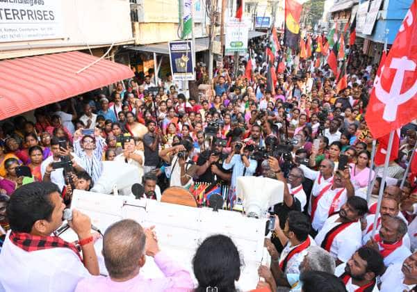 கோவை காட்டூர் பகுதியில் தேர்தல் பிரசாரத்தில் ஈடுபட்ட தெற்கு தொகுதி தி.மு.க., வேட்பாளர் செந்தில்பாலாஜி